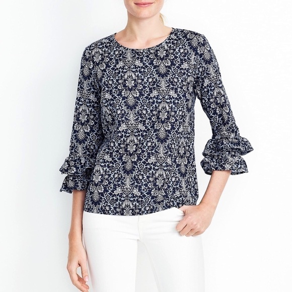 J. Crew Double Ruffle Sleeve Top - Picture 1 of 8